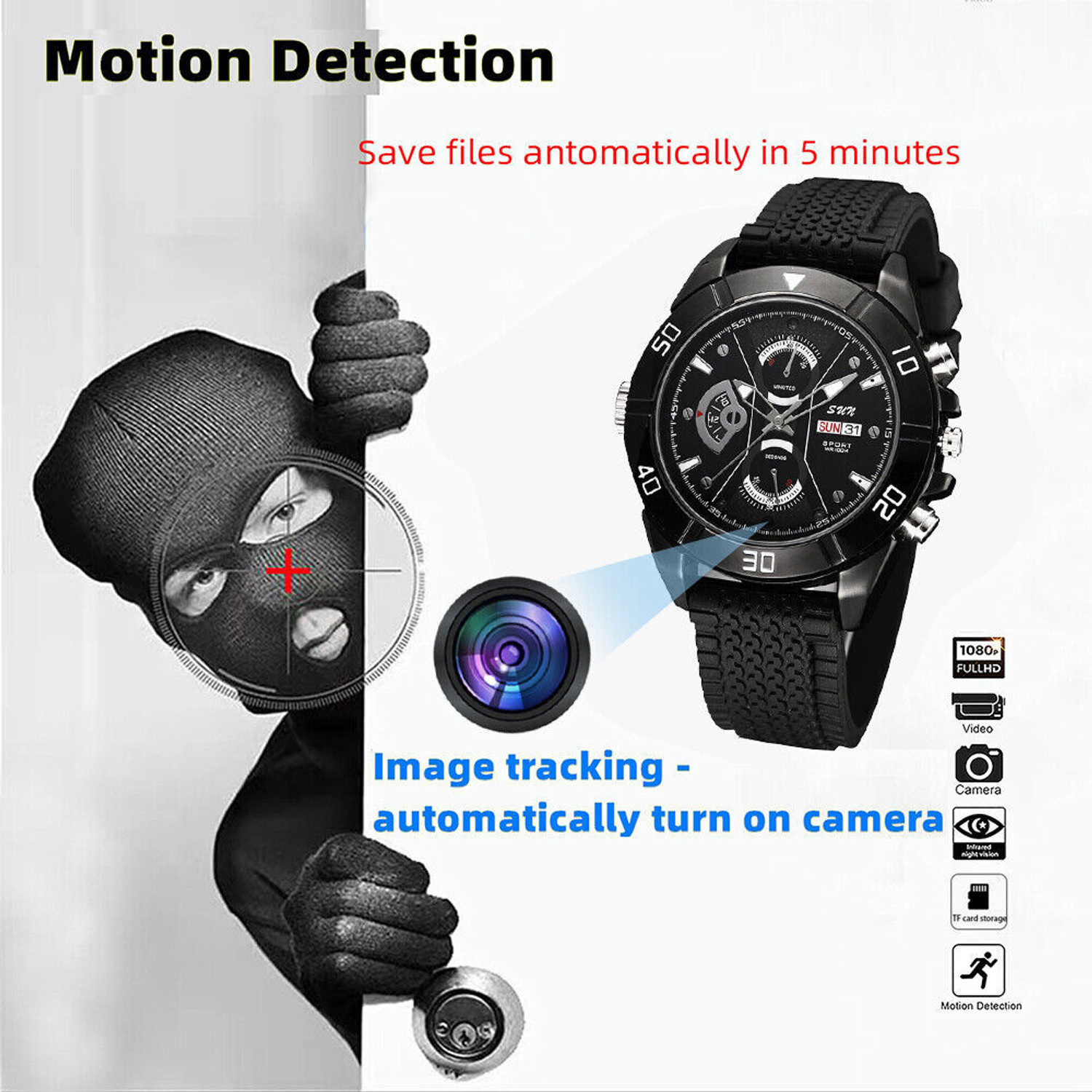 Image of Sekuai Wrist Watch Spy 4K Video & Audio Upto 3 HR Recording Time Free 32GB Card Security Camera (32 GB, 1 Channel)