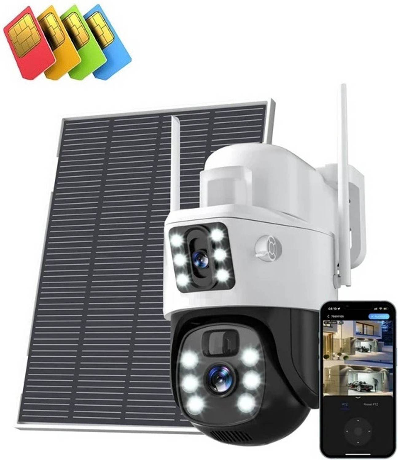 Image of GOLENS WC24H 4G Solar Camera Dual Panel, 4 Lens AI Tracking, Night Vision CCTV Security Camera (256 GB, 4 Channel)