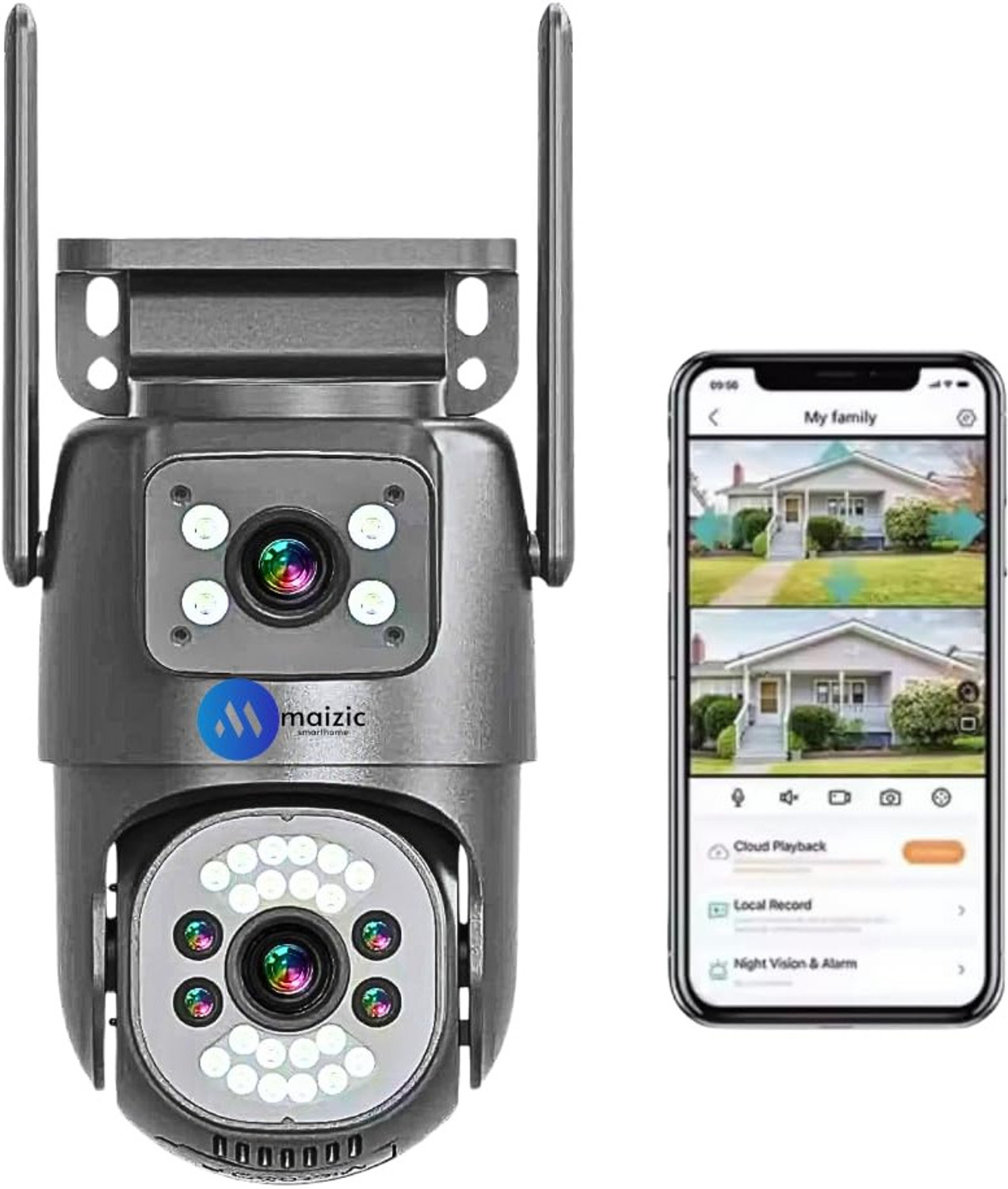 Image of Maizic Smarthome Supercam Mini Dual Lens /Screen PTZ+Bullet 5+5MP Wifi Indoor ( Pack of 2 ) Security Camera (1 Channel)