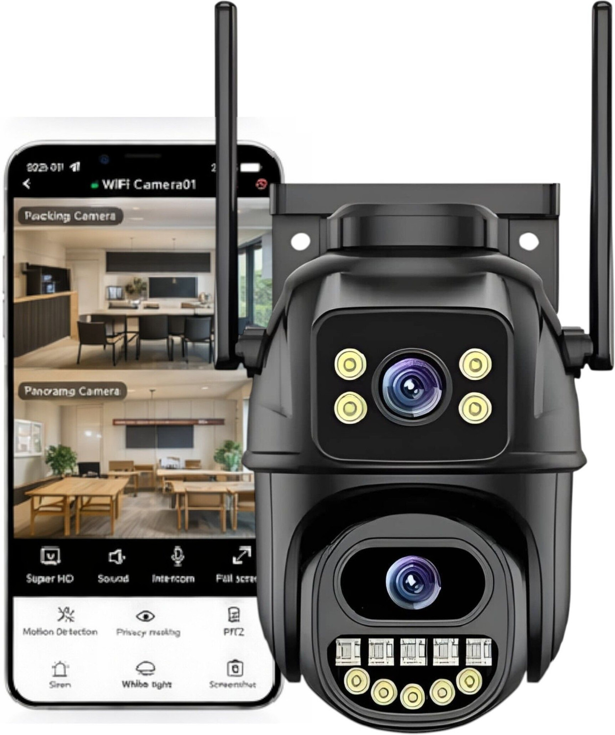 Image of PARADISEECOM Dual Lens PTZ WiFi CCTV Camera 8MP | Motion Tracking Security Camera (128 GB, 1 Channel)