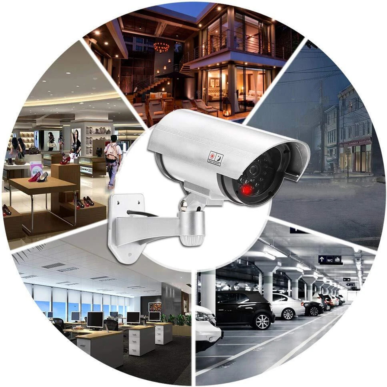 Image of Estervig Realistic Fake Dummy Security Camera with LED Light for Home, Office Use, 4Pcs Security Camera