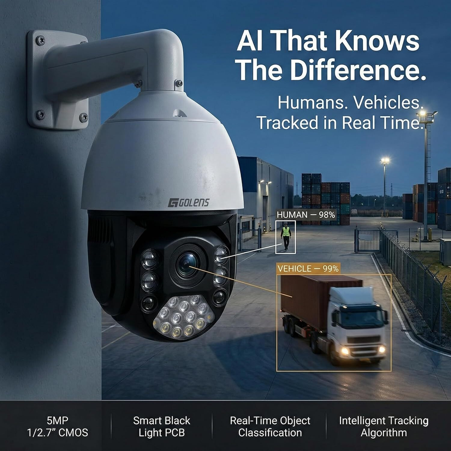Image of GOLENS V62S 5MP PTZ CCTV Camera, 36X Zoom, 350m Night Vision, AI Auto Tracking Security Camera (1 Channel)