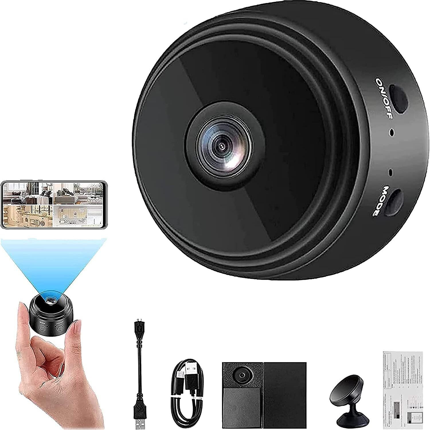 Image of Tazomi 1080P Mini Spy Camera with Low Light Vision,Mini Portable Security Camera,Hidden Spy Camera (3 Channel)