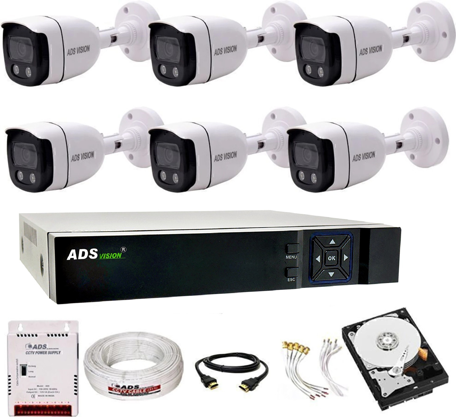 ADS VISION 8CH. Hybrid DVR, 6 BULLET CAMERA COLOUR VIEW NIGHT VISION COMBO SET With 1TB HDD Security Camera Price in India - Buy ADS VISION 8CH. Hybrid DVR, 6 BULLET CAMERA COLOUR VIEW NIGHT VISION COMBO SET With 1TB HDD Security Camera online at Flipkart.com
