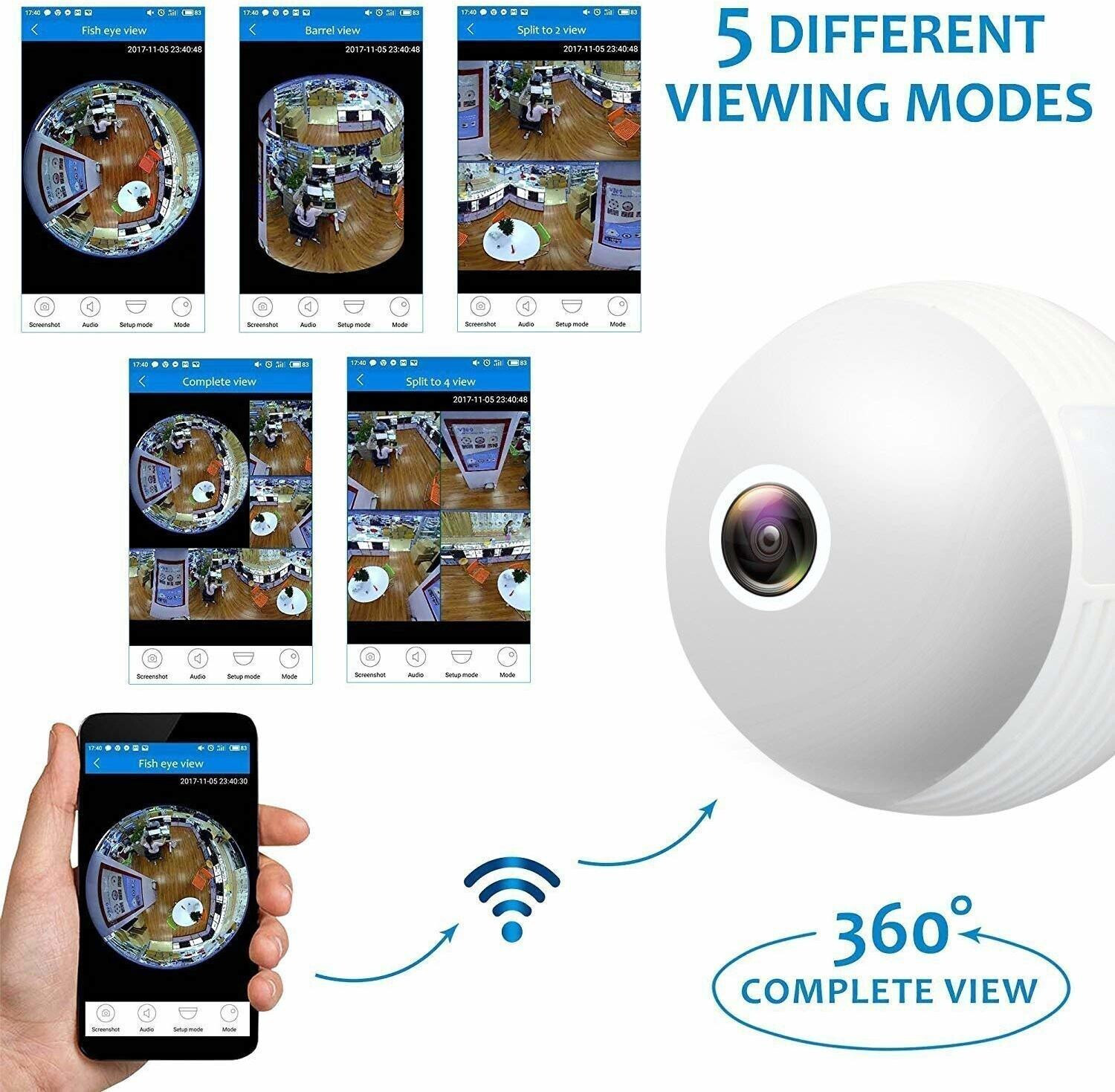 Image of Dhavit Panoramic Spy Bulb Camera with WiFi Enabled Indoor Security Camera Security Camera (1 Channel)