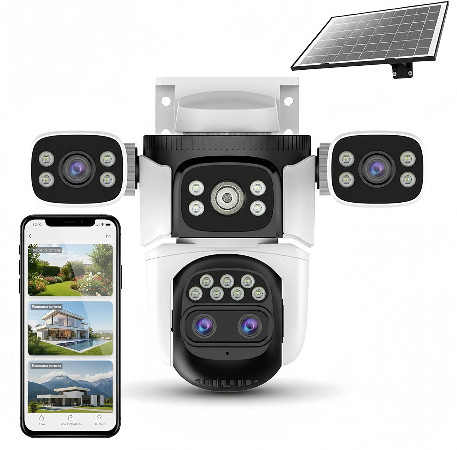 Image of GOLENS WC24H 4G Solar Camera Dual Panel, 4 Lens AI Tracking, Night Vision CCTV Security Camera (256 GB, 4 Channel)