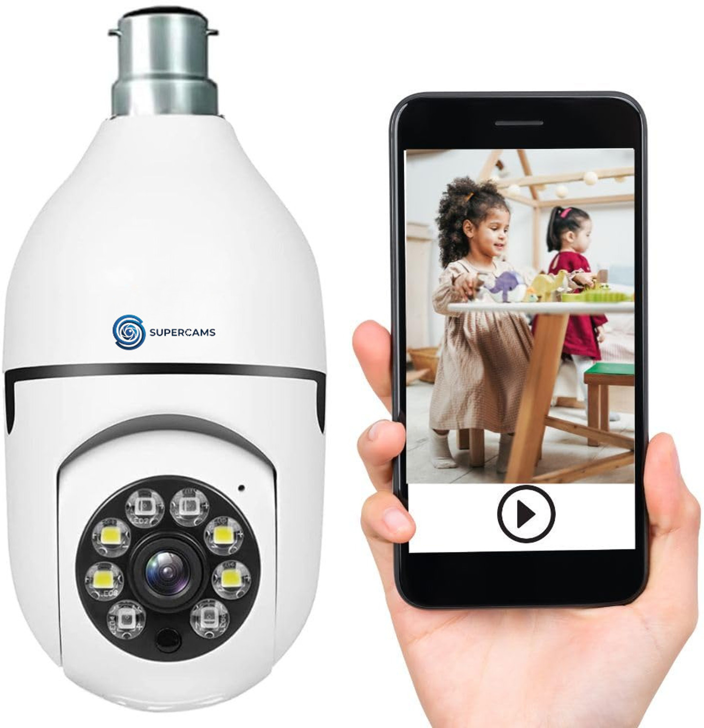Supercams 3MP FHD WiFi Indoor Indian Bulb Camera | 360 View Security Camera