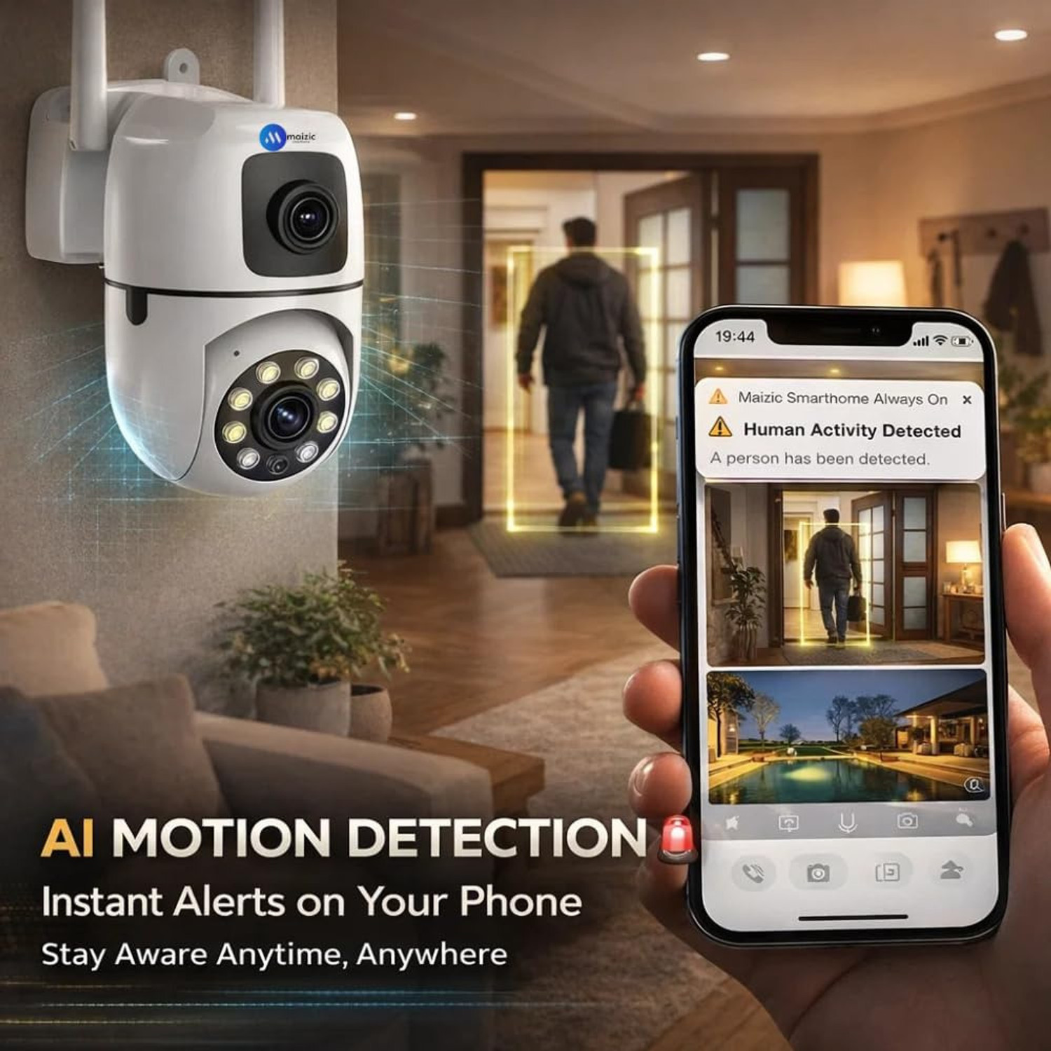 Image of Maizic Smarthome Supercam Mini Dual Lens /Screen PTZ+Bullet 5+5MP Wifi Indoor ( Pack of 2 ) Security Camera (1 Channel)