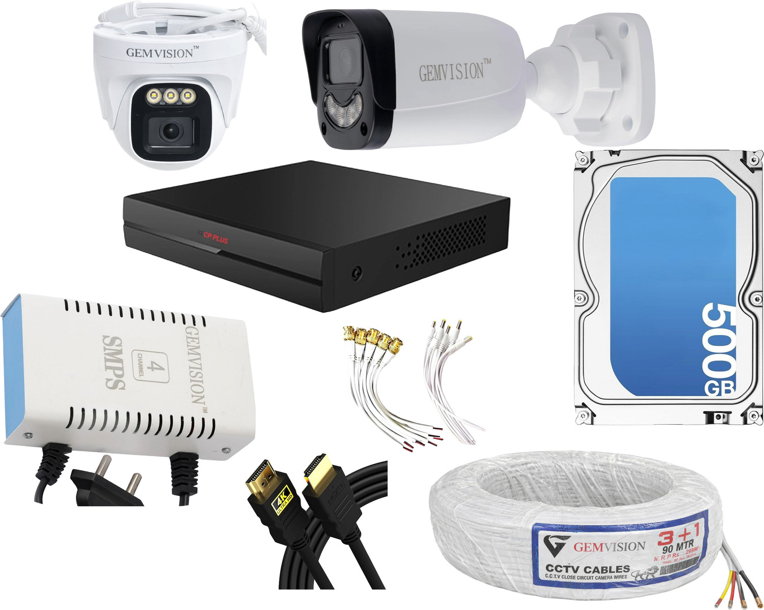 CP PLUS 4 Channel 3MP Color Night Vision CCTV Camera System with Audio 1 Bullet 1 Dome Security Camera