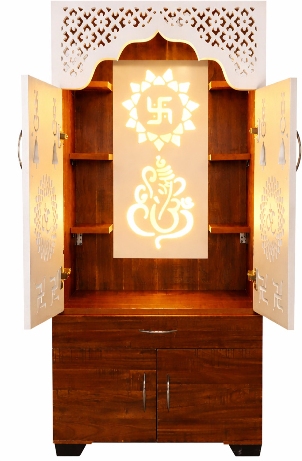 Image of TheTempleHouse Modern Temple for Home /Pooja Mandir with Led Light Engineered Wood Home Temple Engineered Wood Home Temple (Height: 135, Pre-assembled)