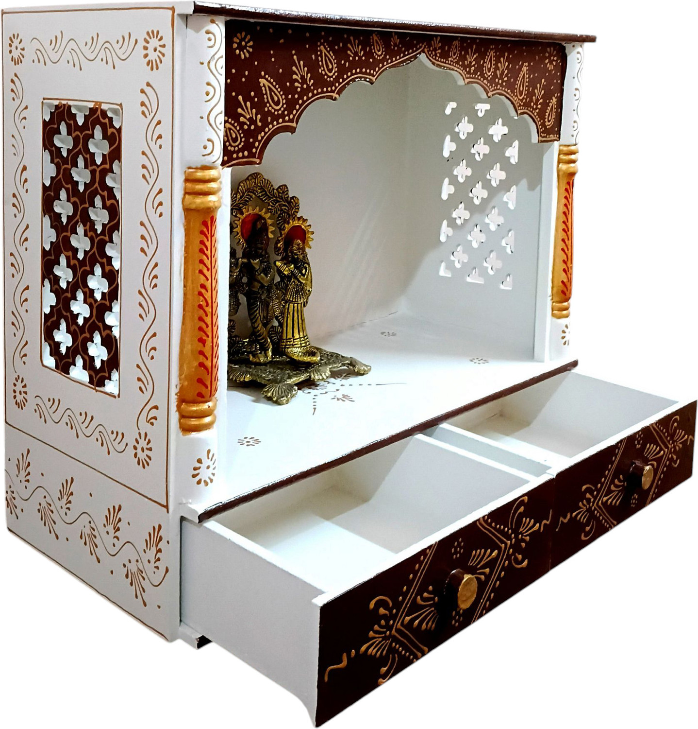 Image of JAMWAIART Wooden Temple for Home Pooja, Arti Solid Wood Home Temple (Height: 55, Pre-assembled)