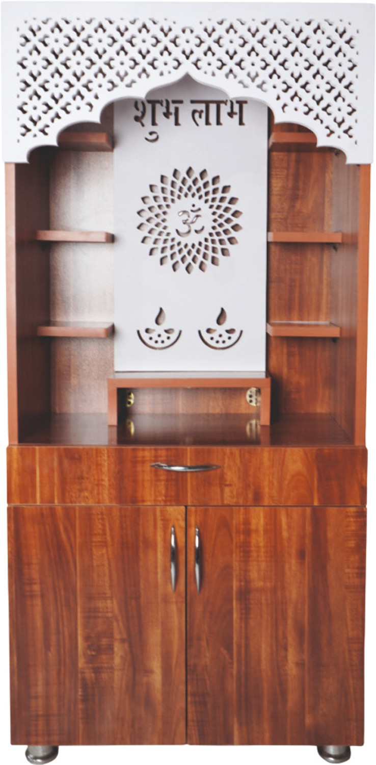 Image of Flipkart Perfect Homes Studio Wooden Mandir for Home , Pooja Mandir with Storage Drawer & Cabinet Engineered Wood Home Temple (Height: 130, Pre-assembled)