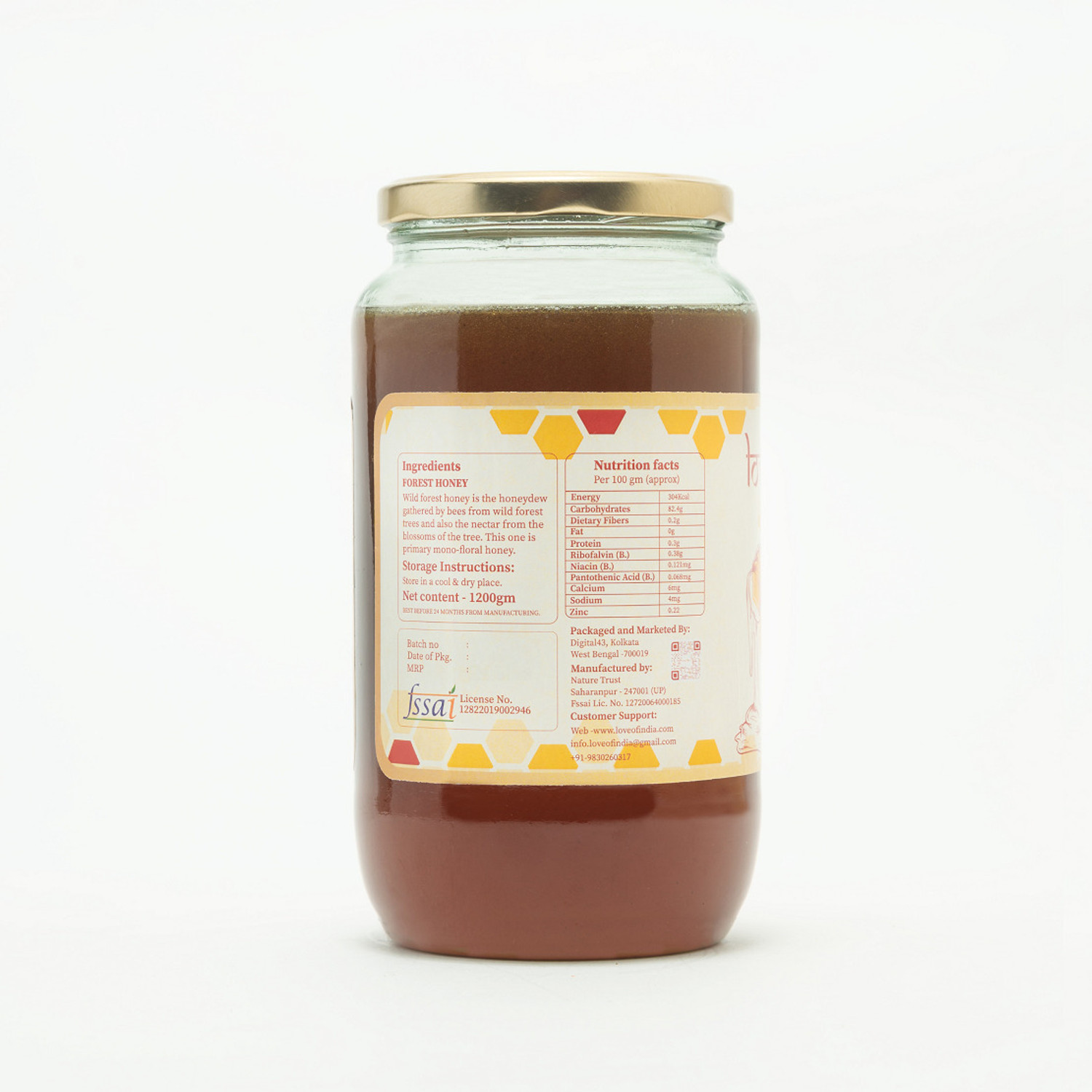 Image of Love Of India Forest Honey (Raw, Unfiltered, Unprocessed & Non-Pasteurised) (2 x 1200 g)