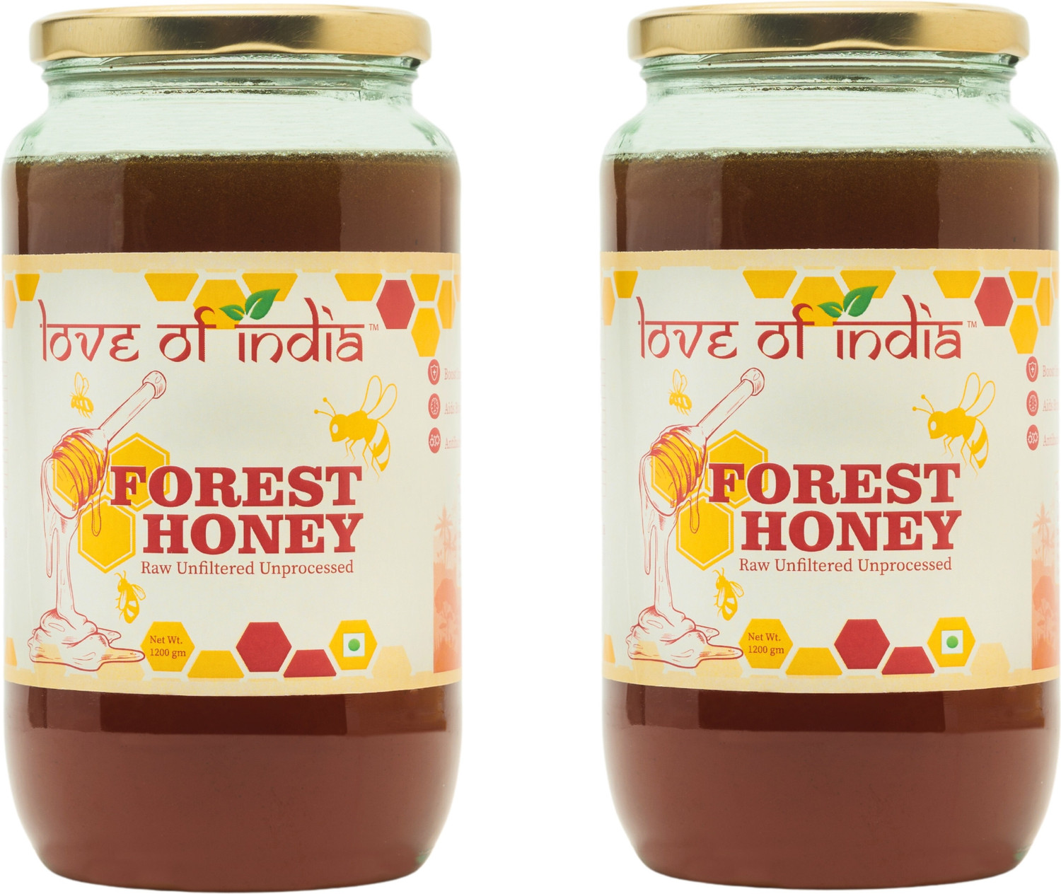 Image of Love Of India Forest Honey (Raw, Unfiltered, Unprocessed & Non-Pasteurised) (2 x 1200 g)
