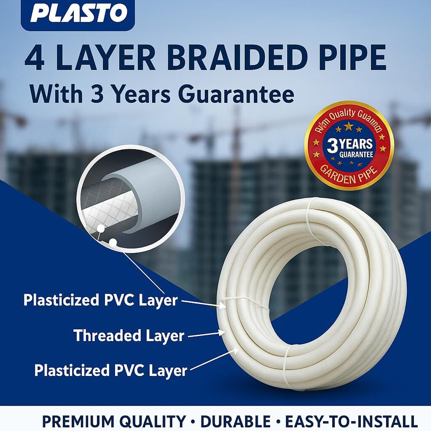 Image of RAMANAR 1 inch blue 32 mm 2 layered durable long lasting garden pipe with 2 clips and tap adapter Hose Pipe (30 m)