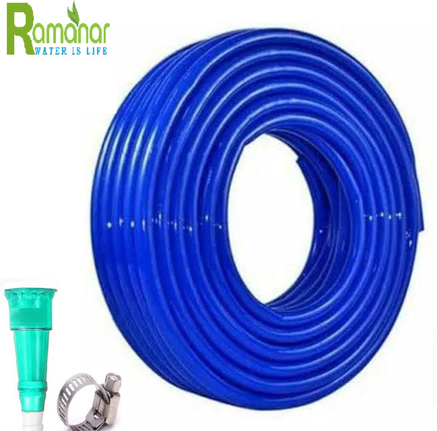 Image of RAMANAR 1 inch blue 32 mm 2 layered durable long lasting garden pipe with 2 clips and tap adapter Hose Pipe (30 m)