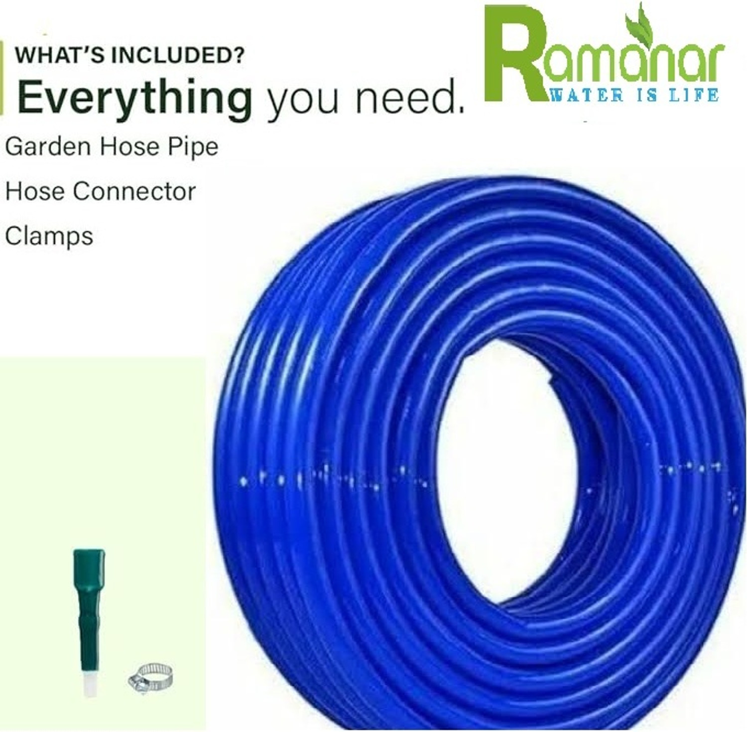 Image of RAMANAR 1 inch blue 32 mm 2 layered durable long lasting garden pipe with 2 clips and tap adapter Hose Pipe (30 m)