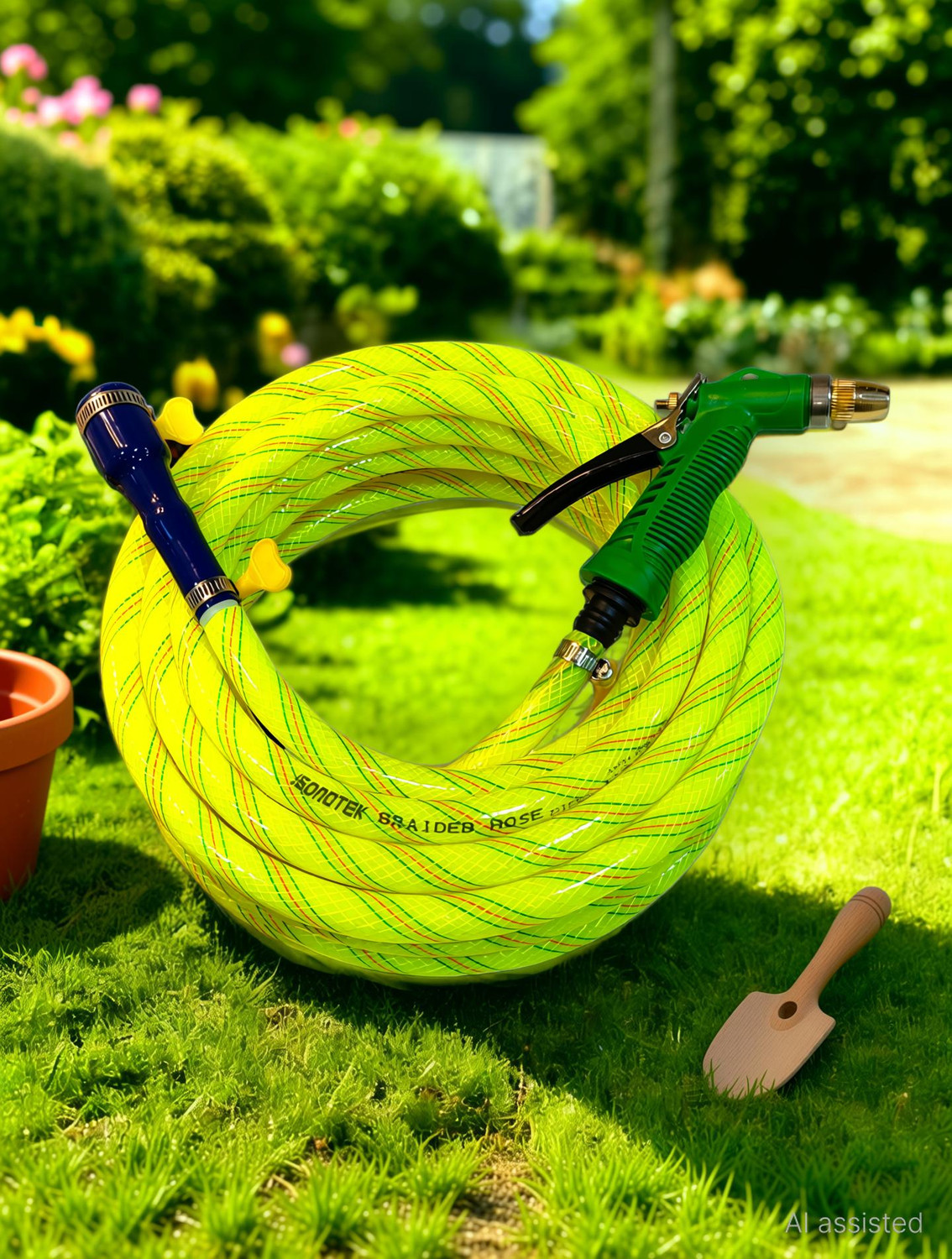 Image of RAMA PIPE 1 /2 Inch (0.50 Inch) 20 Meter (65 FEET) 3 Layered Heavy Duty Braided Hose Pipe with tap connectors and clips Hose Pipe (20 m)