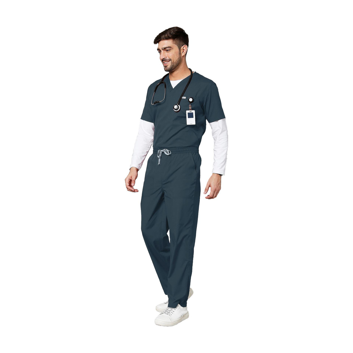 Image of Knya med Classic Men's 10-Pocket Essential Scrub Suit Pant, Shirt Hospital Scrub (Wine XL)