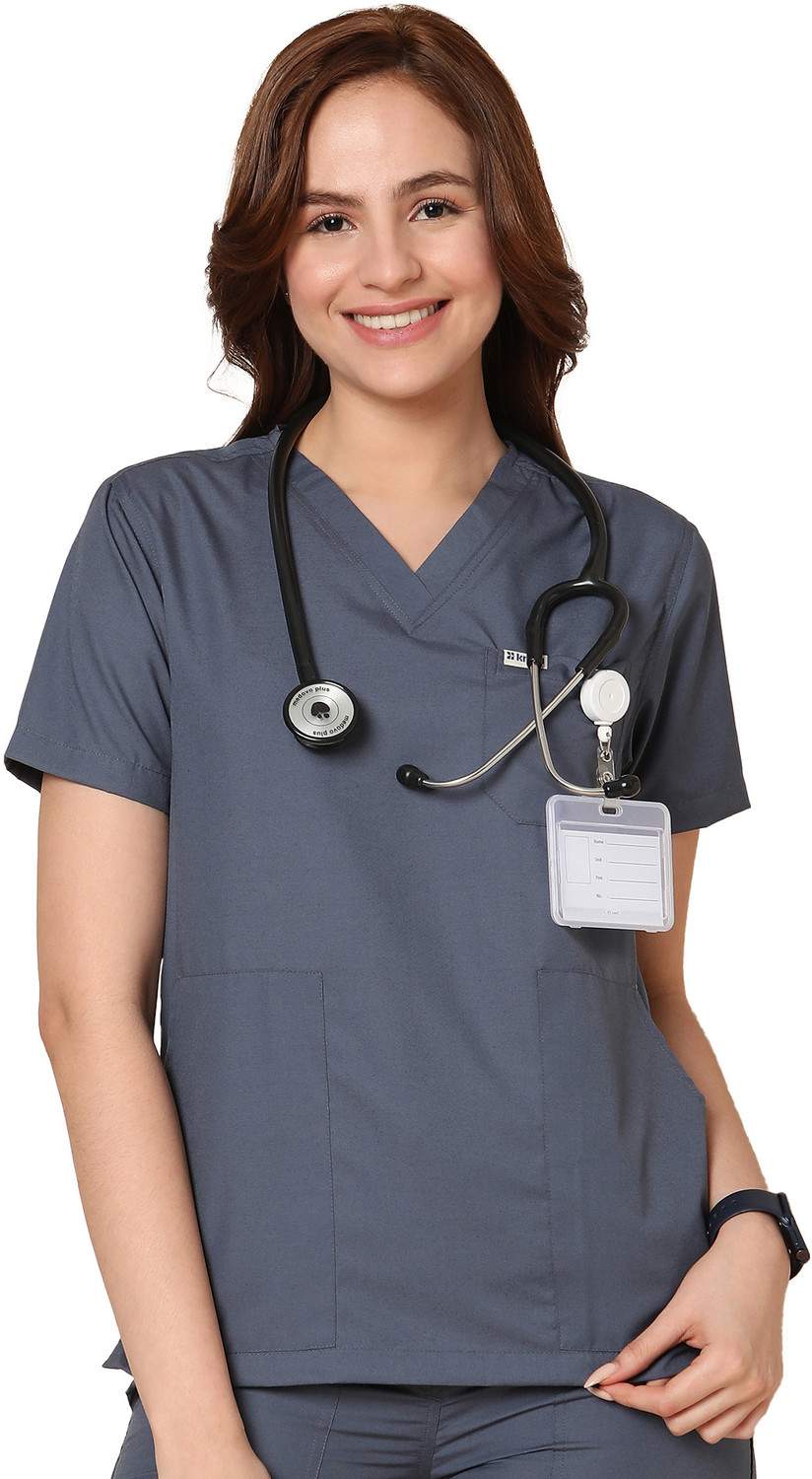 Image of KNYA Women's Scrubs | 5 Pocket Pant, Shirt Hospital Scrub (Heather Grey XS)