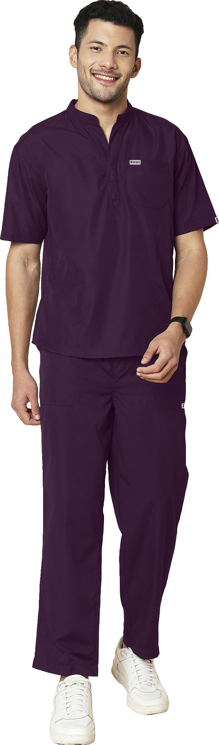 Image of Knya med Classic Men's Mandarin Collar Scrubs Gown Hospital Scrub (Wine 4 XL)