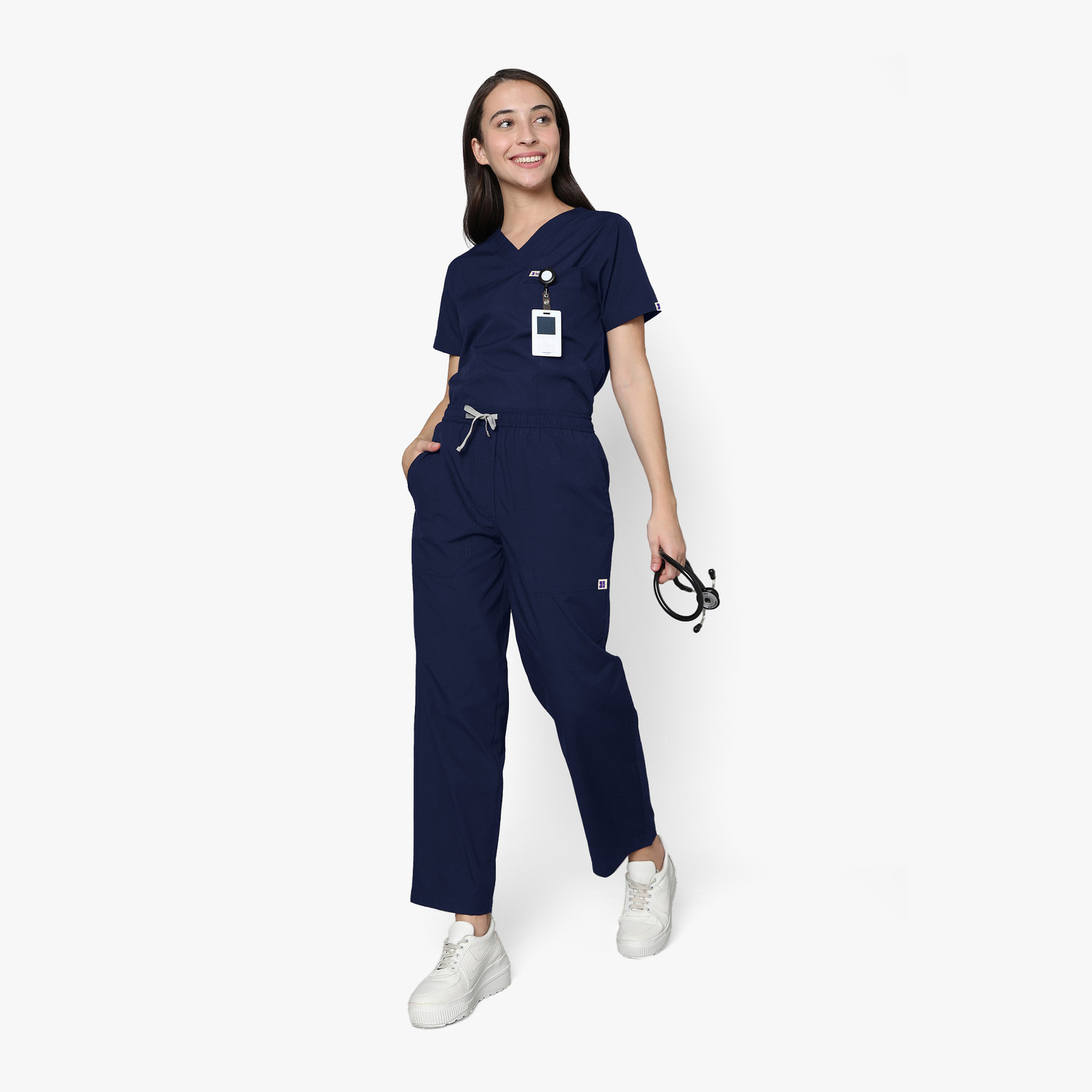 Image of KNYA Women's Scrubs for Doctors | 5 Pocket Pant, Shirt Hospital Scrub (Navy Blue XL)