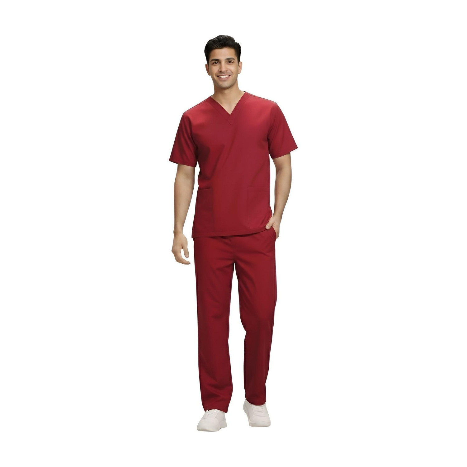 Image of Knya med Classic Men's 10-Pocket Essential Scrub Suit Pant, Shirt Hospital Scrub (Wine XL)