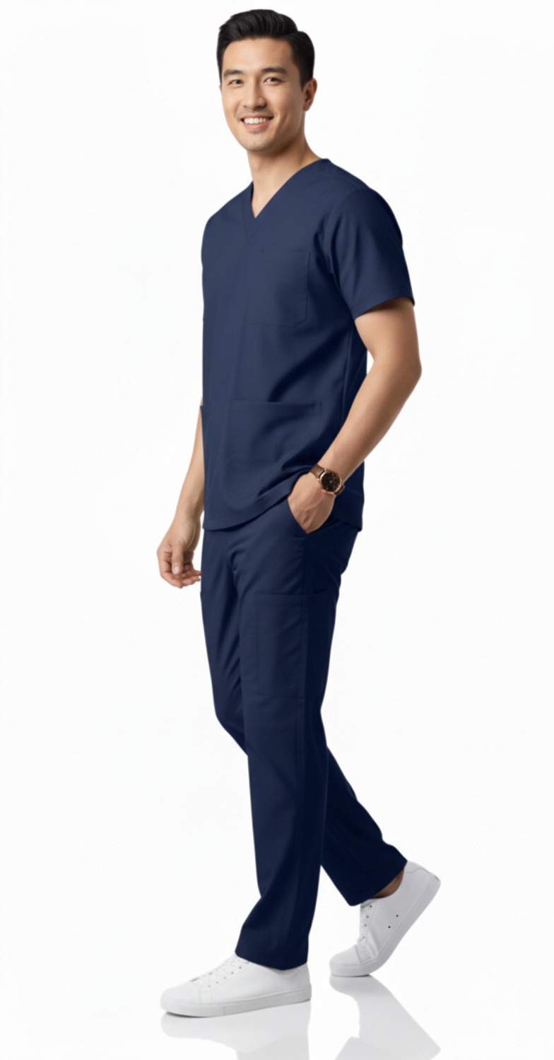 Image of UNIQFORM Men scrub suit Special for Healthcare Professionals Hospital Scrub Suit Set Shirt, Pant Hospital Scrub (Navy Blue XXL)