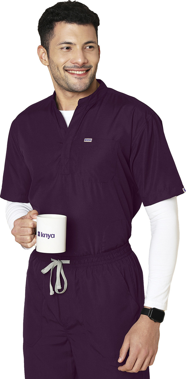 Image of Knya med Classic Men's Mandarin Collar Scrubs Gown Hospital Scrub (Wine 4 XL)
