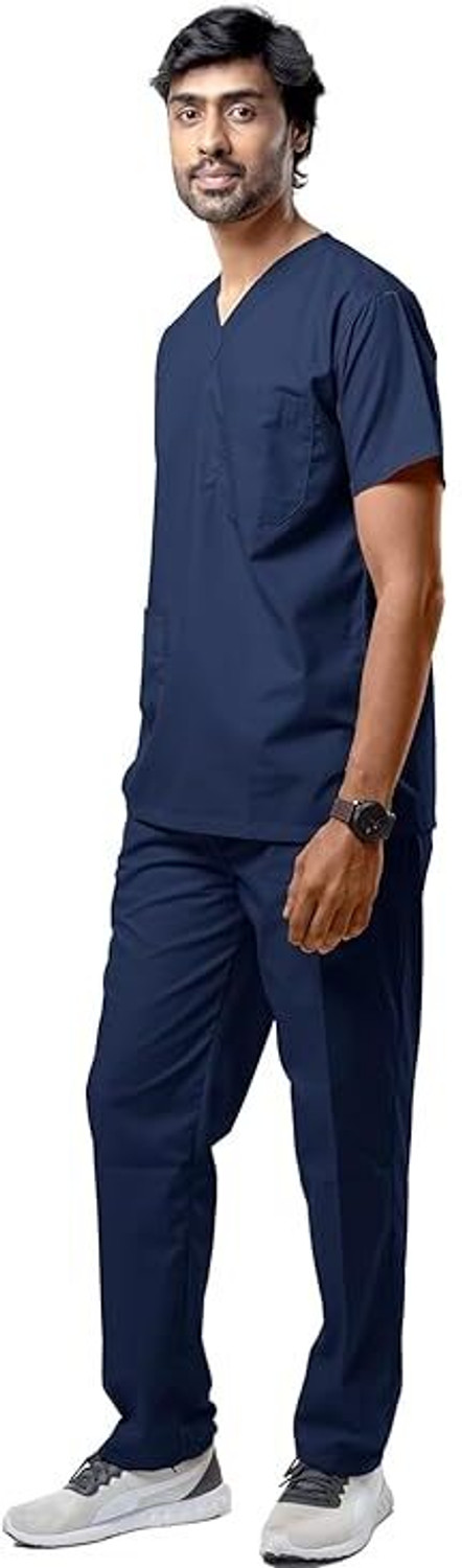 Image of Avneel - a comfortable uniform Uniform Men's Scrub Suits || 5 pocket scrubs | Ideal for doctors, nurses. Shirt, Pant Hospital Scrub (Olive Blue XXL)