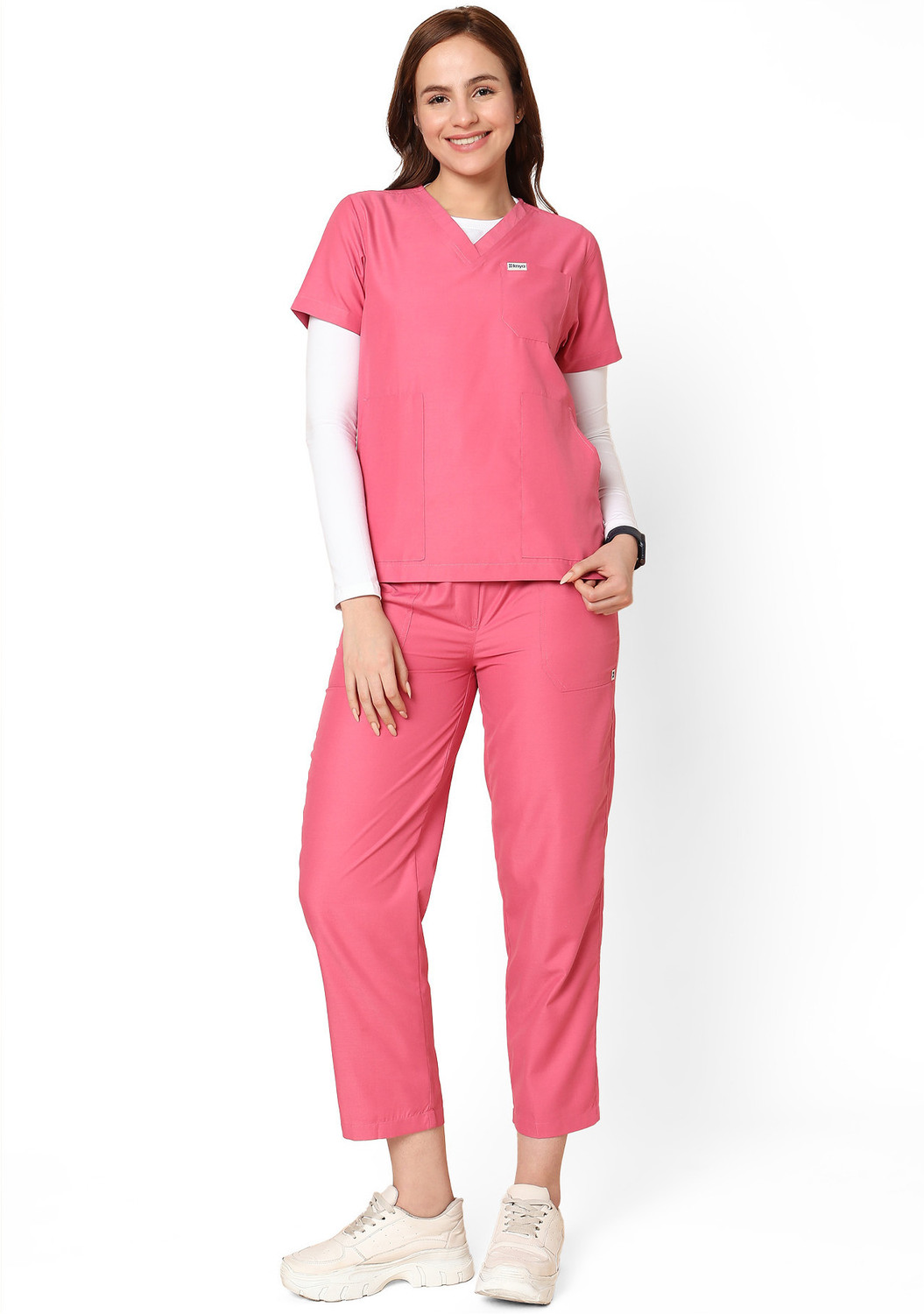 Image of KNYA New Gen|5 pocket| Womens Scrubs Pant, Shirt Hospital Scrub (Hot Pink XXXL)