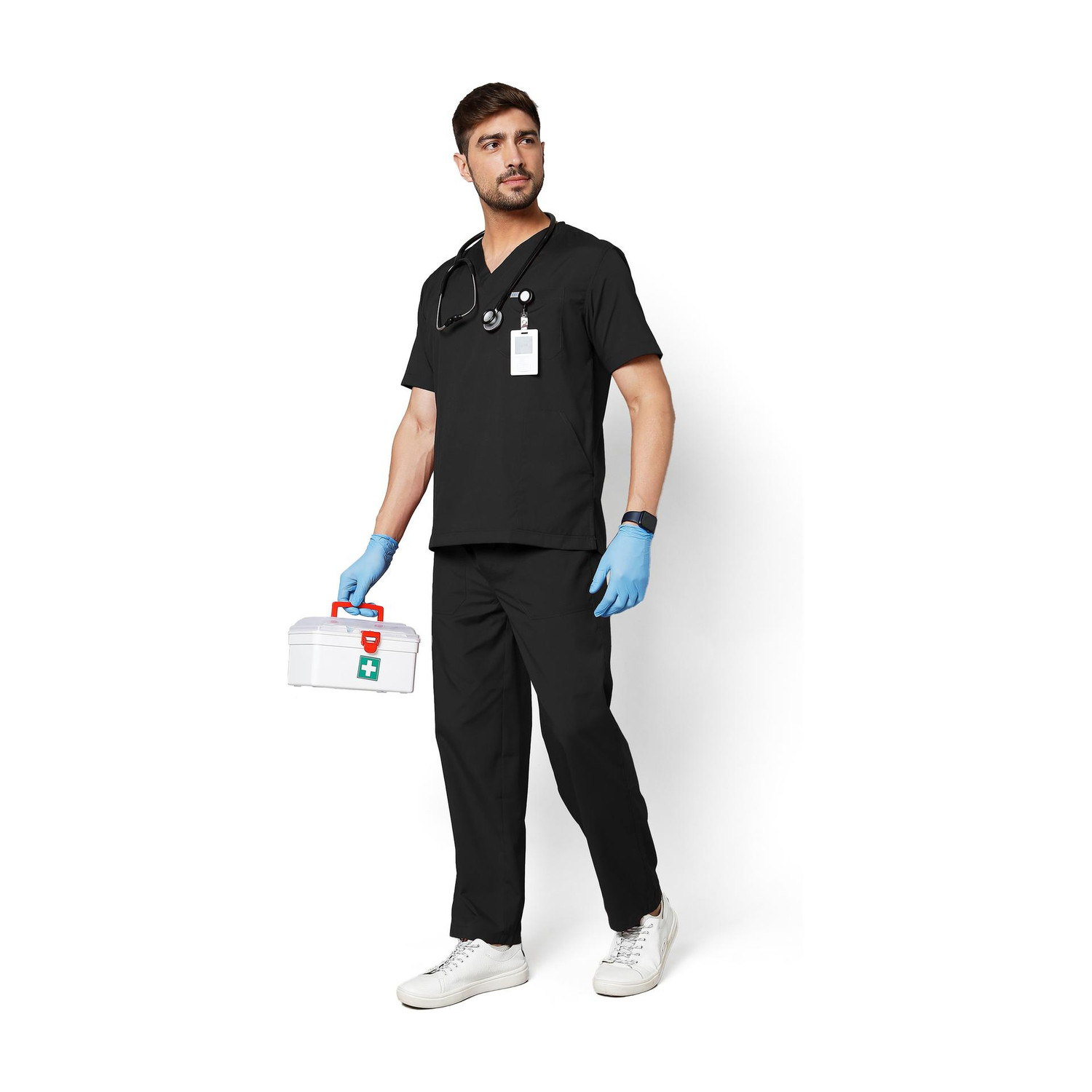 Image of Knya med Classic Men's Mandarin Collar Scrubs Gown Hospital Scrub (Wine 4 XL)