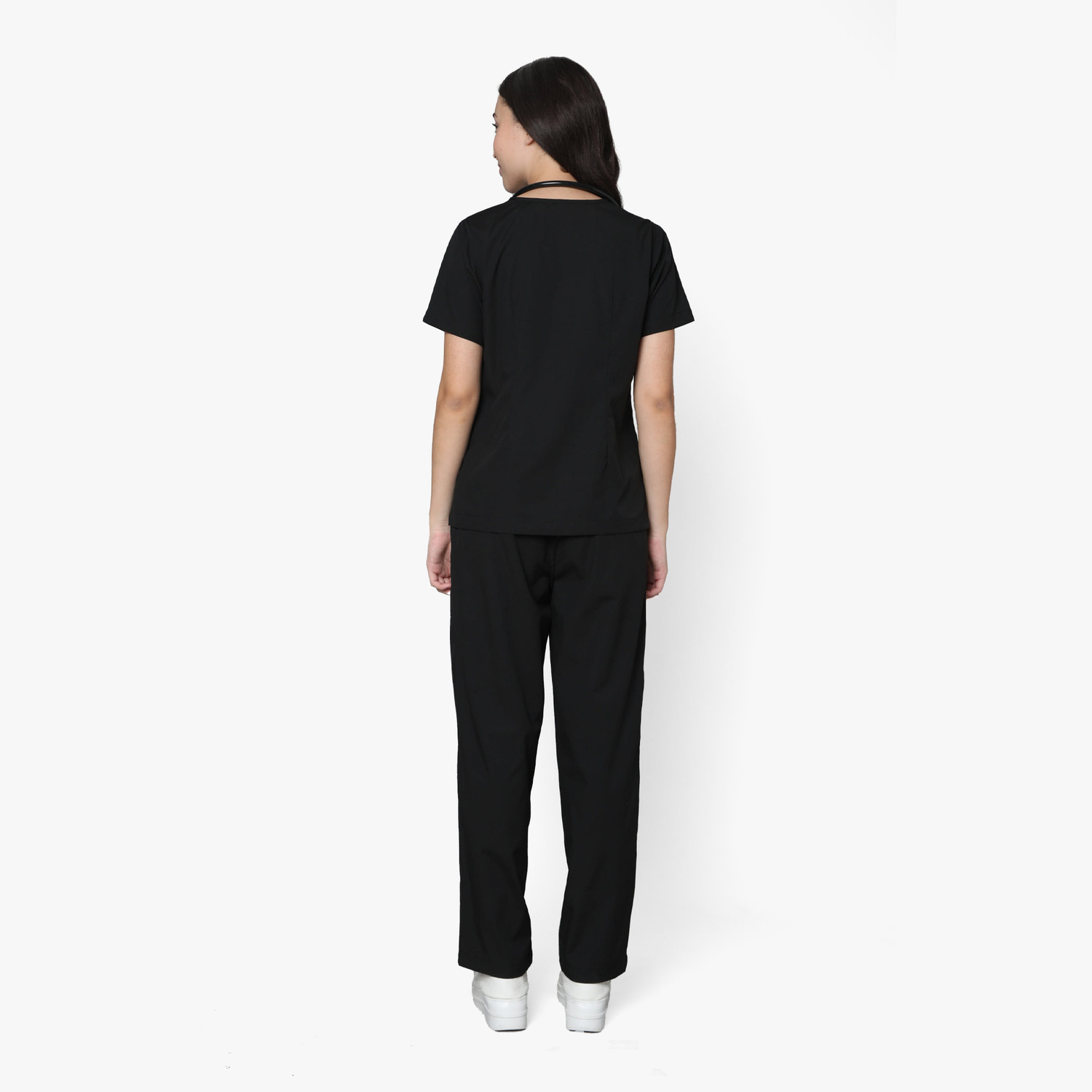 Image of KNYA Women's Scrubs for Doctors | 5 Pocket Pant, Shirt Hospital Scrub (Black L)