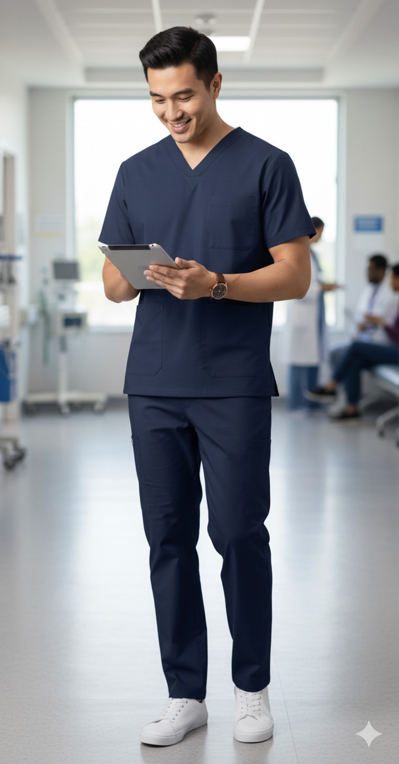 Image of UNIQFORM Men scrub suit Special for Healthcare Professionals Hospital Scrub Suit Set Shirt, Pant Hospital Scrub (Navy Blue XXL)