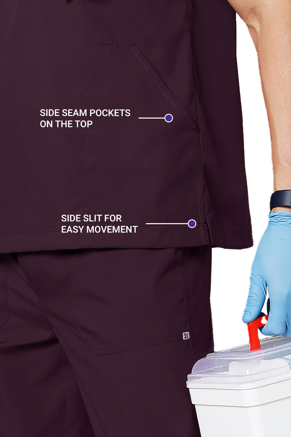 Image of Knya med Classic Men's 10-Pocket Essential Scrub Suit Pant, Shirt Hospital Scrub (Wine XL)