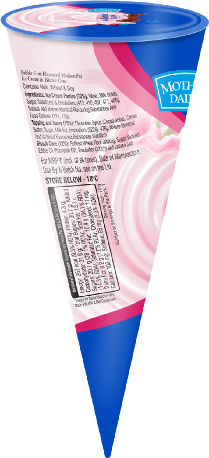 Image of MOTHER DAIRY Milk Bubblegum Cone (100 ml)