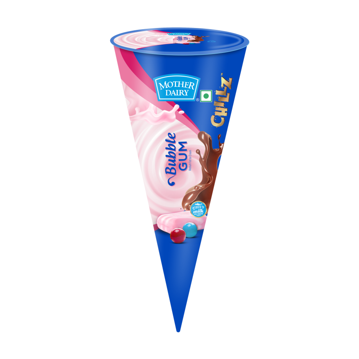Image of MOTHER DAIRY Milk Bubblegum Cone (100 ml)