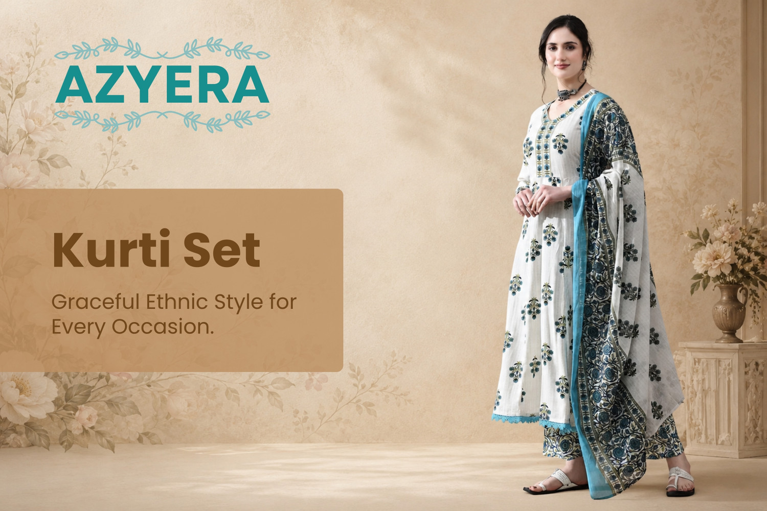 Image of AZYERA Printed Anarkali Kurta, Bottom & Dupatta Set