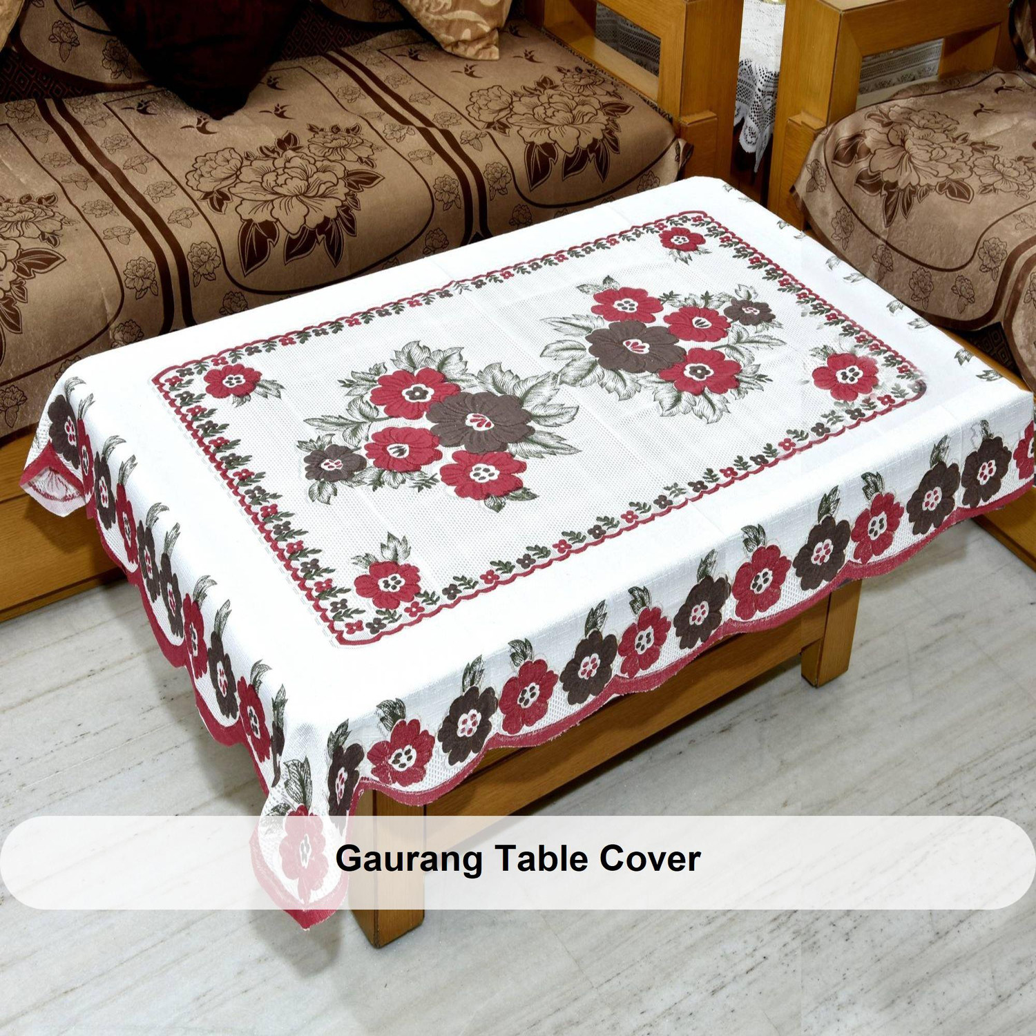 Image of GAURANG Cotton 4 Seater Printed Table Cover (White)