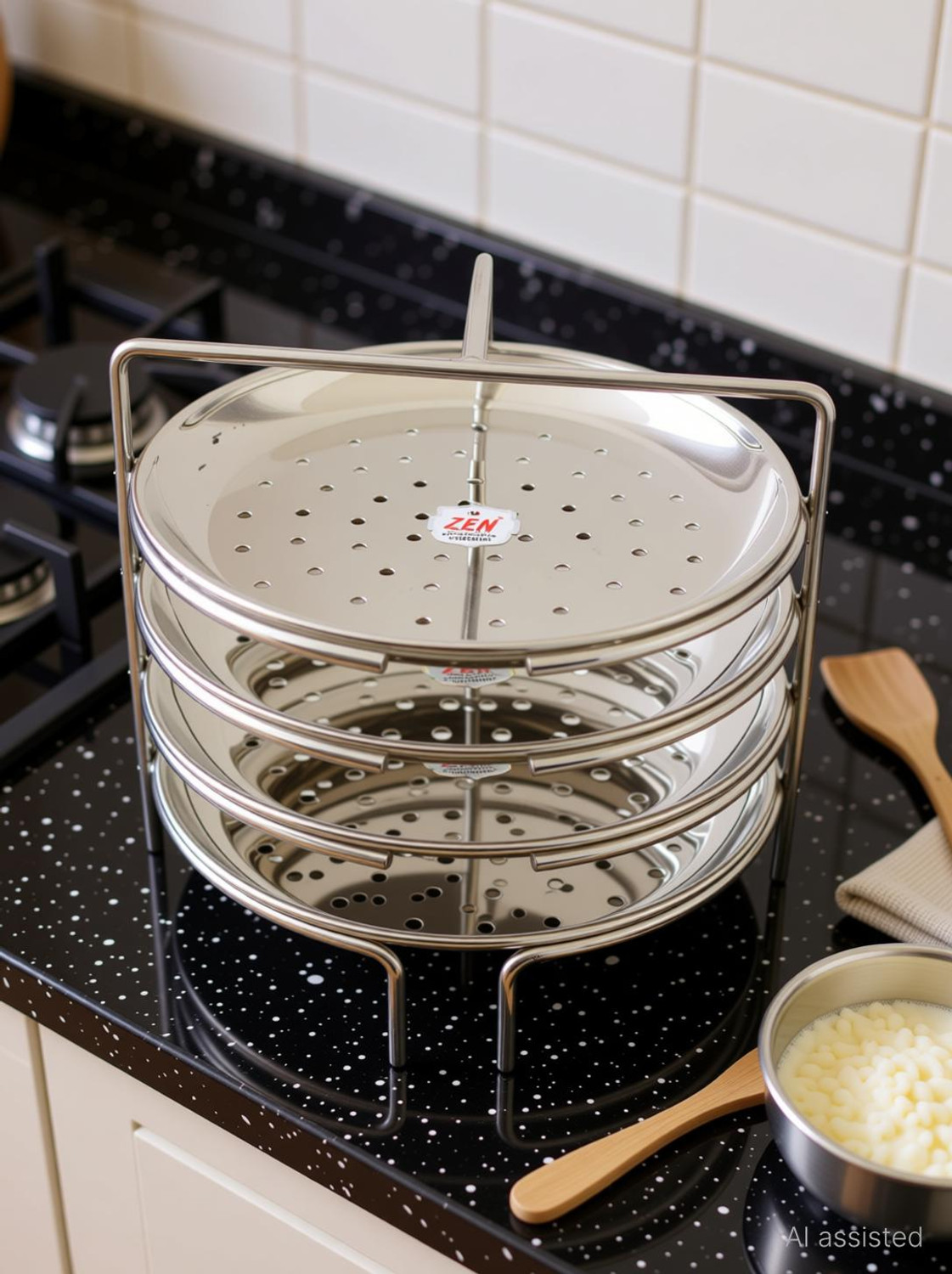 Image of Zen Stainless Steel Idiyappam Stand | Momos Steamer | Vegetable Steamer (Big size) Induction & Standard Idli Maker (4 Plates , 4 Idlis )