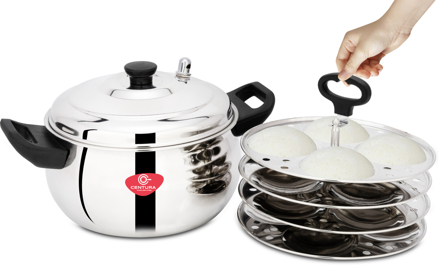 CENTURA Stainless Steel Curvv Multipurpose Idli Maker, 4 Plates, - Image 6
