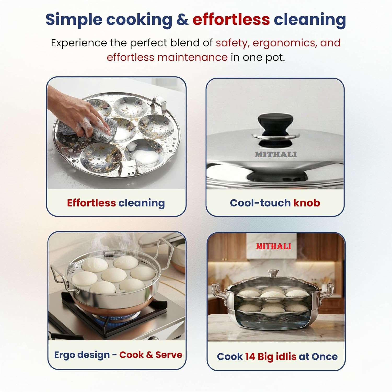 Image of MITHALI Induction & Standard Idli Maker (7 Plates , 14 Idlis )