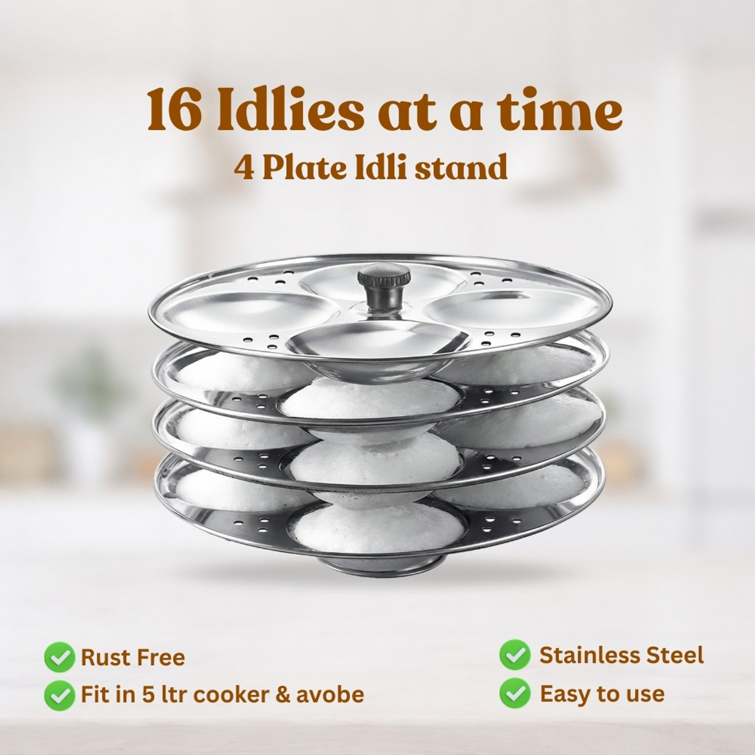 Image of villa traders 5-Tier Stainless Steel Idli Maker Standard Idli Maker (4 Plates , 4 Idlis )