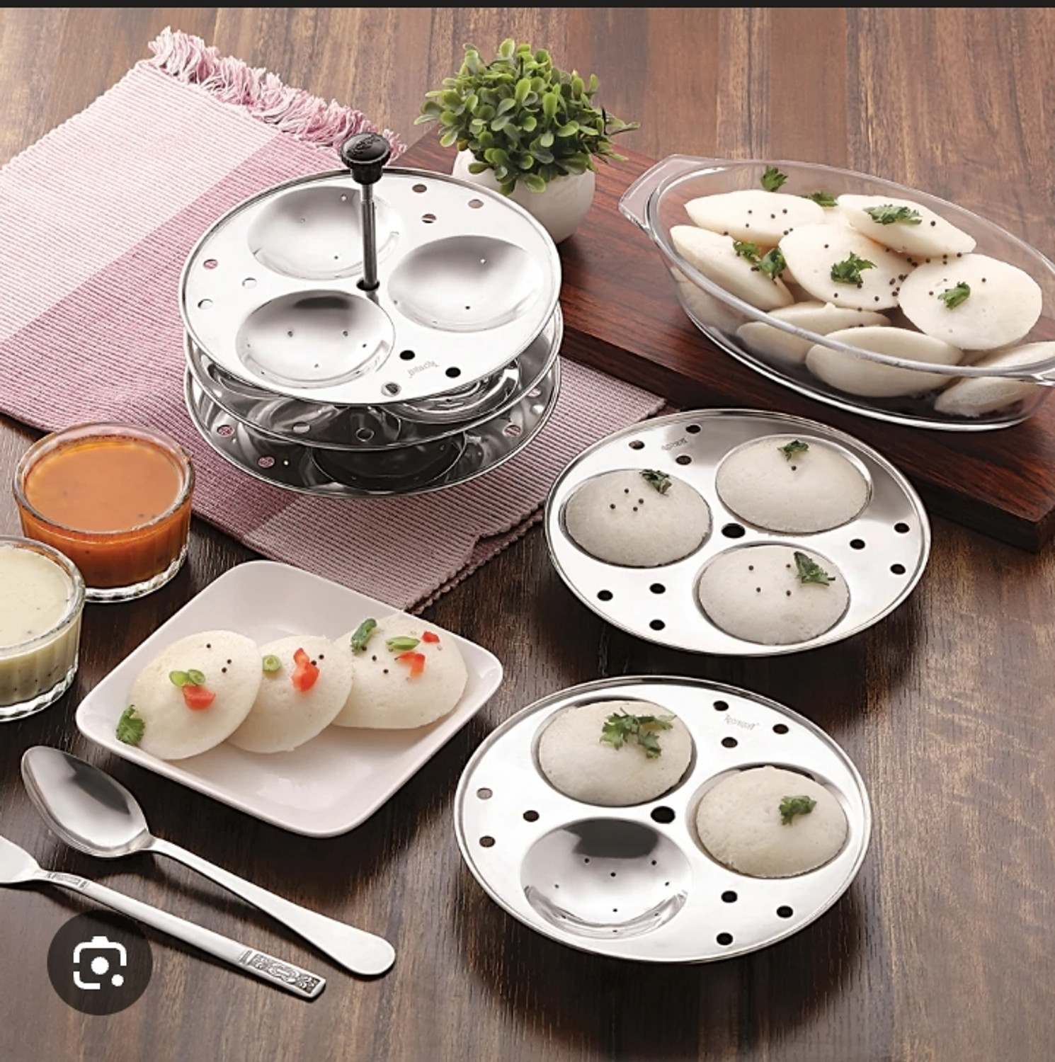 Image of SHRIKHATUSHYAM Stainless Steel Idli Stand 3 Plate | 12 Idli Maker Steamer Rack Standard Idli Maker (1 Plates , 12 Idlis )