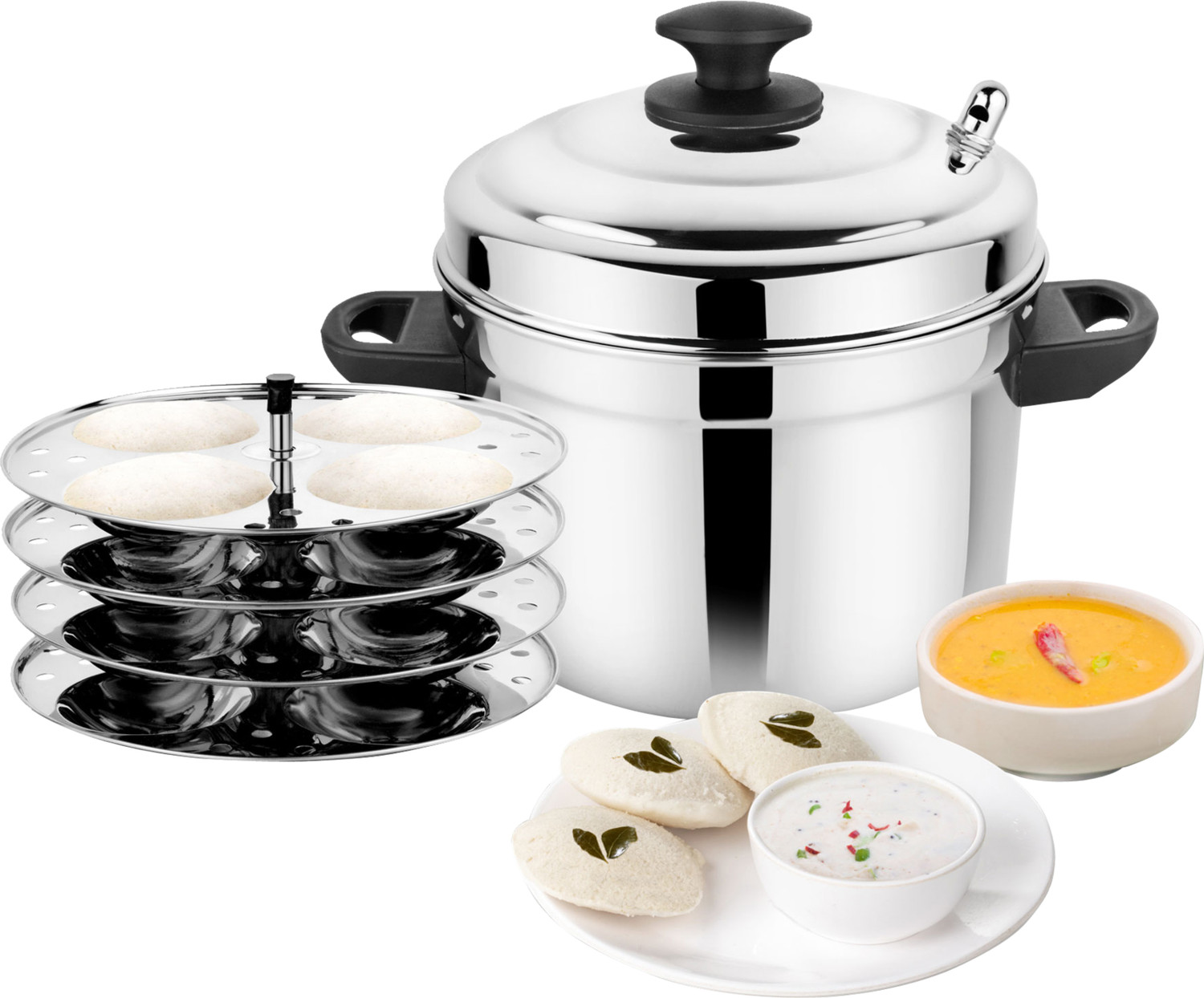 Image of villa traders 5-Tier Stainless Steel Idli Maker Standard Idli Maker (4 Plates , 4 Idlis )