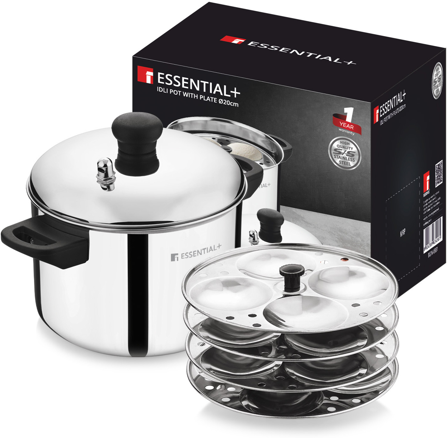 BERGNER Essential Plus Stainless Steel Idli Pot 20cm Dia (4.3L) with 4 Idli Plates, Induction & Standard Idli Maker