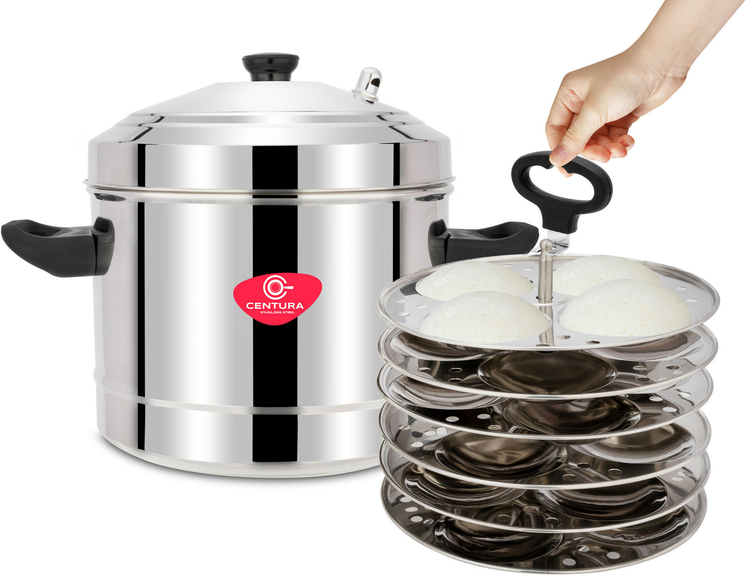 Image of Cello Stainless Steel Induction Base Idli Cooker and Multi Kadhai Set of 6 Induction & Standard Idli Maker (6 Plates , 42 Idlis )