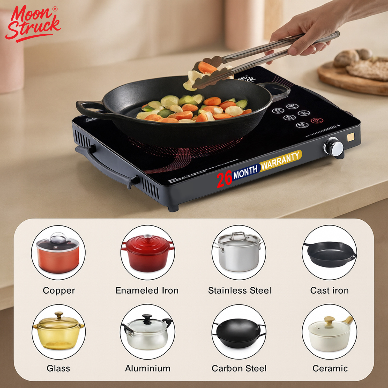Image of Moonstruck 2500 W Induction Cooktop Touch Panel (Black, 2500 W Infrared)