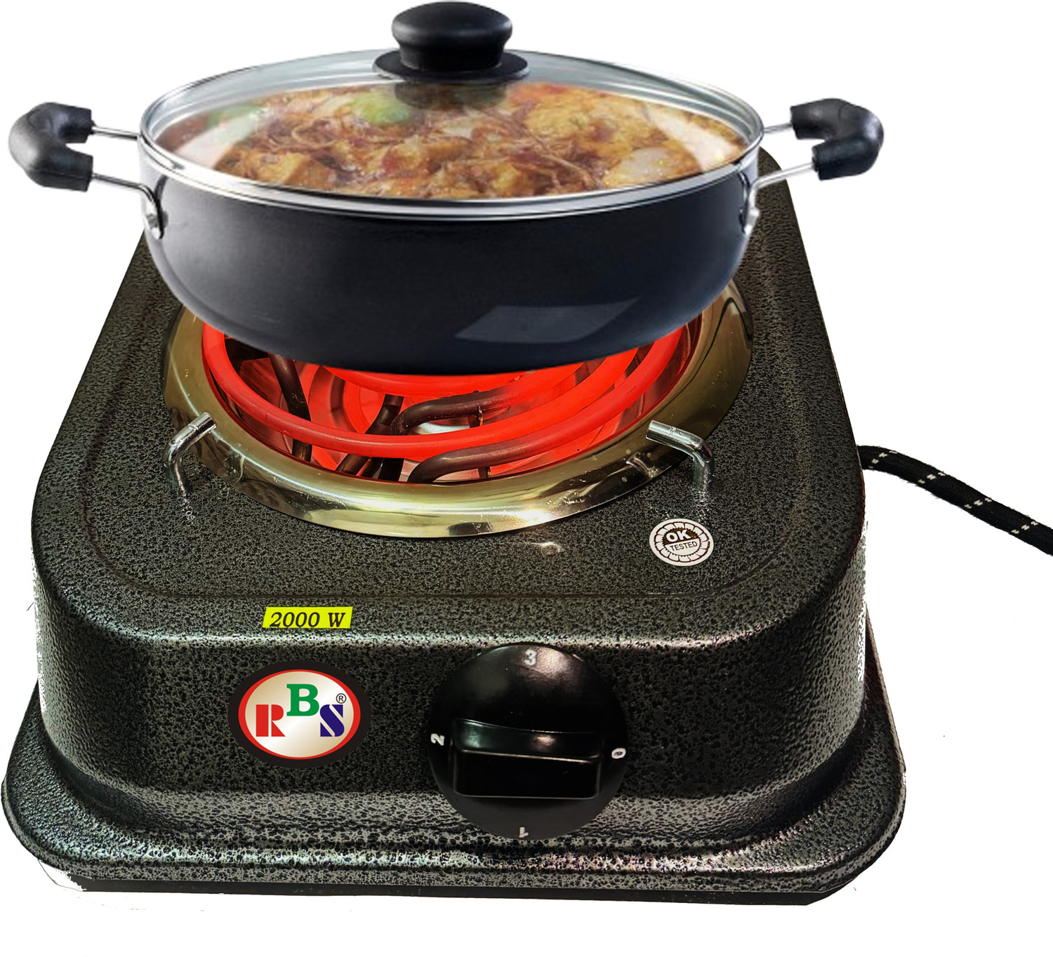 Image of Radhe 2000 W Radiant Cooktop Jog Dial (Black, Hot Plate Induction Cooktop 2000 Watts Sealed ISI Marked)