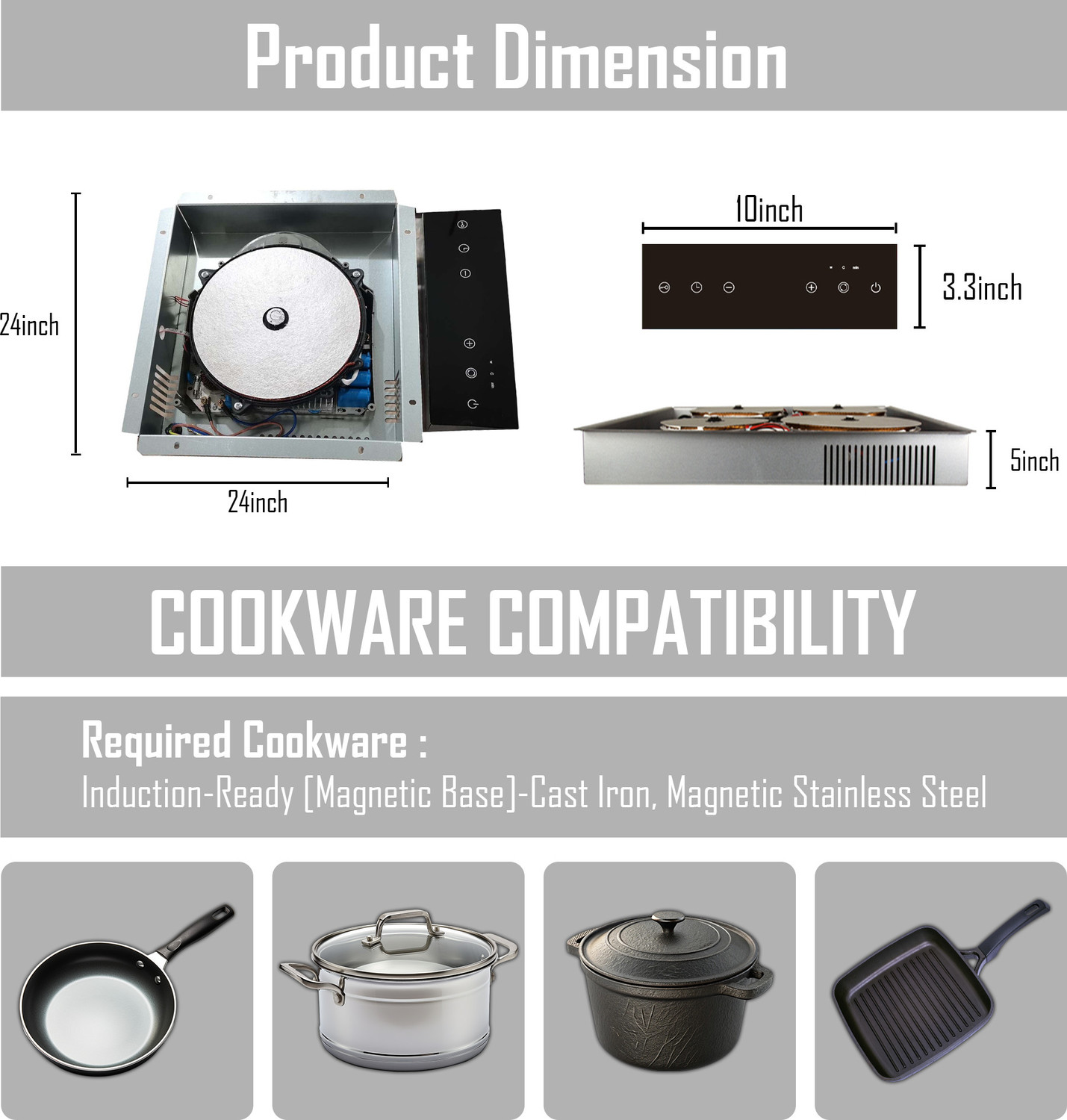 Image of invisible world 2000 W Infrared Cooktop Touch Panel (Silver, Invisible Induction Cooktop | Under Counter Built-In Induction Stove |)